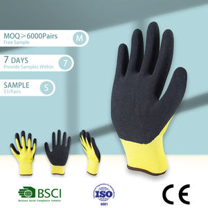 قفازات أمان صناعية مطلية بالانتهاء من المطاط الأسود والبوليستر الأصفر 13 جرام قفازات عمل البناء الصناعي قفازات - Product Image 4