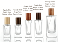 Botol Parfum Kaca Minimalis Persegi dengan Tutup Kayu Alami, Atomizer Parfum Isi Ulang 30-100ml