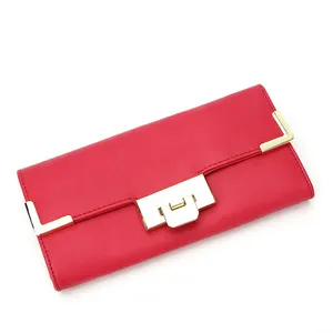 女装长款时尚钱包与组合锁长红色 PU 皮革红色钱包