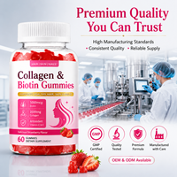 Gummies Beauté Cheveux Peau Ongles Soutien Collagène Biotine Vitamines C E 5000mcg Cliniquement Sélectionnées Marque Blanche OEM 60 Pièces Bouteille