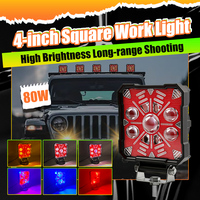 Feux de travail LED carrés de 4 pouces 80W RGB, faisceau haut et bas, lampe auxiliaire de conduite pour voiture, jeep, camion, tracteur, 4x4, tout-terrain, VTT, UTV, bateau