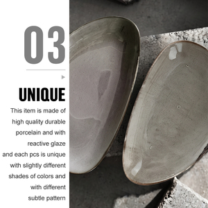 Venta al por mayor directa de fábrica: Plato de porcelana reactivo gris esmaltado único para pescado, <span class=keywords><strong>vajilla</strong></span> larga de cerámica para restaurante y hotel - Product Image 5