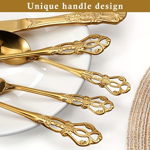 Cuchara y tenedor de acero inoxidable, cubiertos brillantes, juego de cubiertos de gama alta chapados en oro de lujo - Product Image 6