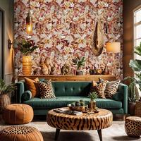 Papier peint mural 3D de style forêt tropicale moderne haut de gamme pour chambre à coucher