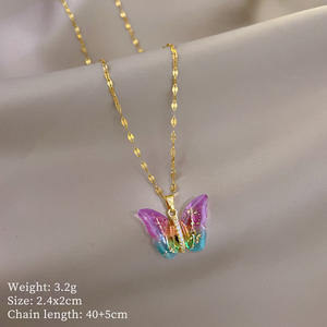 Mariposa colorida de alas finas, nuevo collar Unisex de moda con microincrustaciones chapadas en oro de acero inoxidable, personalidad de moda - Product Image 3