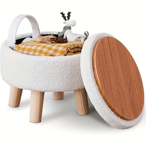 Polifunzionale moderno rotondo in velluto piccolo sgabello pouf poggiapiedi divano imbottito con gambe in <span class=keywords><strong>legno</strong></span> per soggiorno - Product Image 2