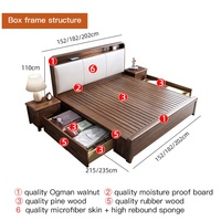 Lit en bois massif en noyer, double, avec rangement, design moderne et simple, prix bas, vente chaude