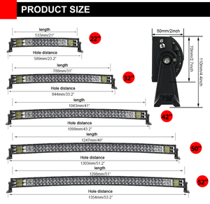 Combo de haz de conducción de doble fila, Barra Led Curva para automóviles, 50, 52 Pulgadas - Product Image 6
