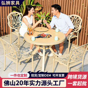 Table de barbecue extérieure en aluminium moulé avec gril intégré pour jardin et terrasse, design moderne, résistante aux intempéries - Product Image 2