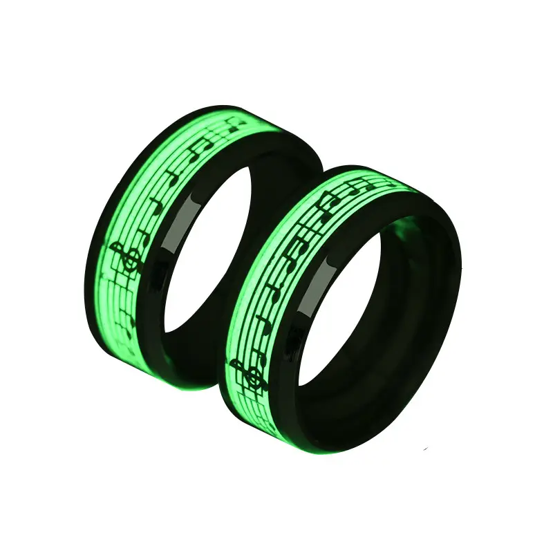 New explosion style fashion stainless steel stave music note ring Glow in the dark ring couple ring fashion jewelry