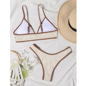 طقم بكيني نسائي من 3 قطع سبانديكس/بوليستر سريع الجفاف جيد التهوية قابل للتعديل أشرطة سباغيتي مثلث علوي منخفض الارتفاع خلفي أمامي - Product Image 5