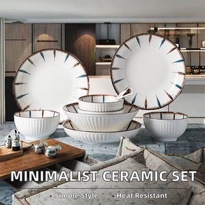 Minimalist Ceramic Porcelain Dinnerware <b>Set</b> for 4 Stocked <b>Microwave</b> & Dishwasher Safe Home Use - Product Image 2