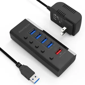 Rshtech QC 3.0 USB Hub 5Gbps ABS USB Hub với DC 12/2A Power Adapter Docking Station 5 trong 1 USB 3.0 HUB cho PC máy tính để bàn