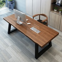 Bureau de travail en bois de chêne massif au design minimaliste nordique, table longue moderne en fer forgé simple pour la maison, le bureau, la chambre à coucher