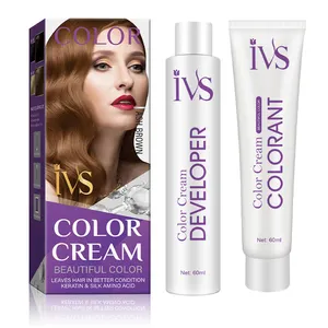 IVS krim warna rambut cepat untuk pewarna rambut gratis sampel OEM 60ML abu cokelat warna rambut alami