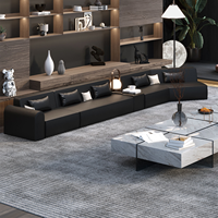 Ensemble de canapés modulaires en cuir italien noir de luxe moderne pour la maison, l'hôtel, l'appartement, la chambre et le salon