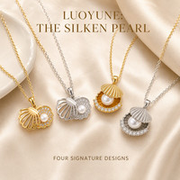 Collier Pendentif Coquillage Perle LUOYUNE pour Femme, Bijoux Coquillage Scintillant en Zircon Pavé, Designs Or et Argent, Style Coffret Cadeau Élégant