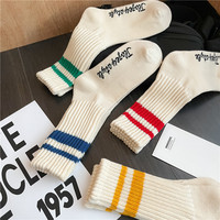 Chaussettes épaisses en coton pour hommes, à rayures, en tissu éponge double barre, tube moyen, avec logo sportif personnalisé