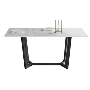 Tavolo di roccia italiano molto semplice piccolo appartamento moderno semplice domestico a forma di V tavolo da pranzo rettangolare di sabbia nera - Product Image 5