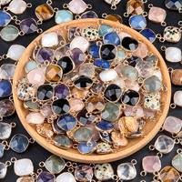 Natuurlijke edelsteen vierkante gefacetteerde steen bezel connectoren twee lussen charme hangers voor handgemaakte sieraden ambachtelijke benodigdheden groothandel