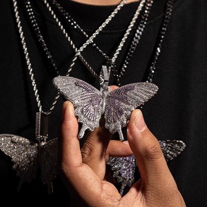 Butterfly Pendant Necklace Zircon Encrusted Zinc Alloy Fashion Jewelry For Party Men Women Trendy Sweater Chain Accessory - Product Image 2