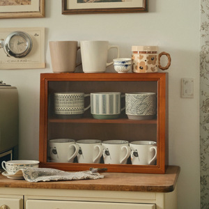 Solid Wood Desktop <b>Storage</b> <b>Box</b> Rectangle Retro Design For Cups Figurines Display Rack Standing Type Tidy Organizer - Product Image 3