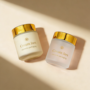 Botol Kaca Krim Lotion Tubuh Skincare Mulut Lebar 200g Grosir, Botol Kapsul Mentega Bening Doff 200ml Dengan Tutup Sekrup Emas - Product Image 1