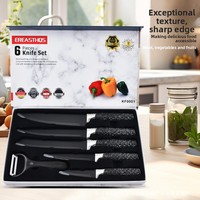 Ensemble de couteaux de cuisine en acier inoxydable, avancé, ambidextre, tranchant, 6 pièces, manche à motif diamanté ciel étoilé, lames de 6 à 7,9 pouces