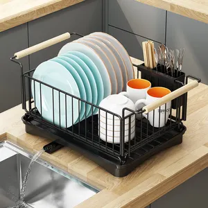 Simple Houseware 2-Tier Dish Drying Rack with Drainboard and Utensil Holder Dish Bowl Rack for Kitchen Counter Tableware