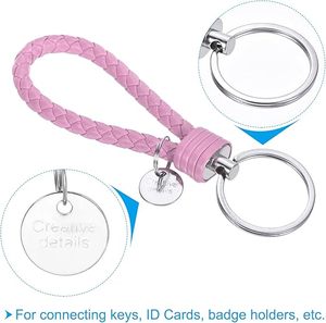 Braided Leather Keychain Multicolor PU Woven Alloy Key <b>Rings</b> Lanyard for Car Key Purse Bag Fashion Accessories Women Men Kids - Product Image 3