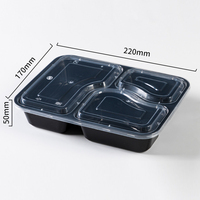 Offre Spéciale jetable en plastique noir blanc micro-ondes 3 compartiments Bento déjeuner pâtes collations fast-food emballage boîte conteneur