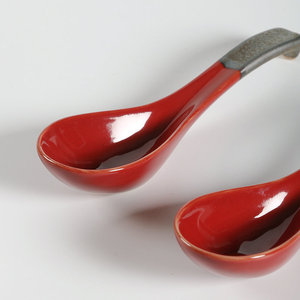 Ceramic <b>Serving</b> <b>Spoon</b> Red Glaze Short Handle Traditional Chinese Style Durable For Restaurant Use - Product Image 2