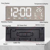 Reloj Despertador Digital LED Eléctrico Silencioso de Gran Tamaño, Control Remoto, Calendario, Temperatura, Temporizador, Cuenta Regresiva/Ascendente, para Gimnasio, Hogar, Oficina