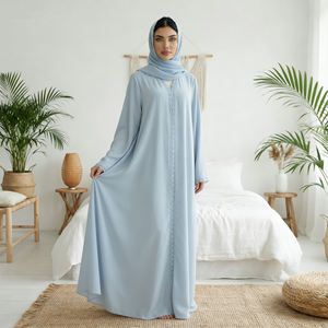 Robe en tissu Nida avec <span class=keywords><strong>dentelle</strong></span> florale 2026 pour femmes musulmanes, cardigan ouvert sur le devant avec foulard intégré – Vente en gros - Product Image 4