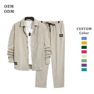 Ensemble de vêtements de sport pour hommes en velours côtelé, <span class=keywords><strong>chemise</strong></span> à manches longues et <span class=keywords><strong>pantalon</strong></span> décontractés pour l'été, respirants, en gros - Product Image 1