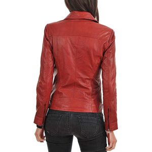 Veste de motard en cuir d'agneau rouge pour femme Valentino, manches longues, style moto, coupe classique, grande taille - Product Image 1