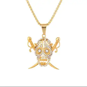 Yiwu DAICY New Design Jewelry 18k Gold Stainless Steel Pendant Diamond Hip Hop Pirate Skull Pendant
