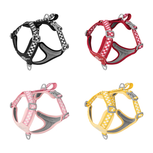 Harnais de poitrine pour chien en nylon réfléchissant à motif damier, réglable, avec double poignée, respirant, lavable et sécurisé - Product Image 6