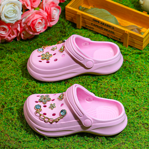 Kaymaz yaz çocuklar EVA kayma-on ayakkabı Rhinestone süslenmiş bebek ayakkabısı kız inci zincir çiçek-düz takunya - Product Image 3