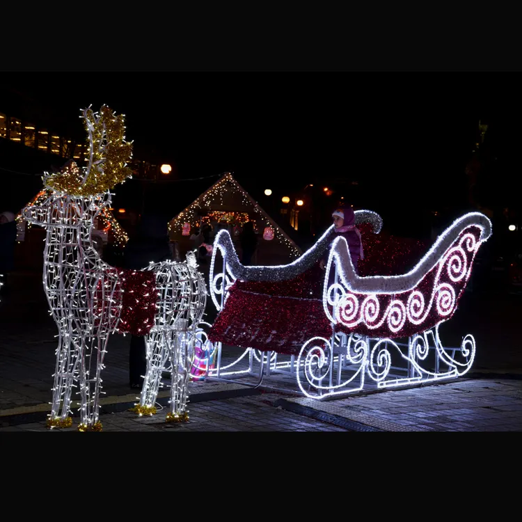 Trineo de Reno LED de tamaño real de Navidad con Papá Noel