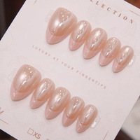 Ongles en gel perlé peints à la main, luxe, courts, en forme d'amande, à presser, réutilisables, manucure minimaliste, fournisseur en gros