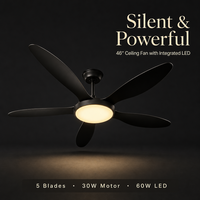 Ventilateur de plafond électrique à 5 pales de 46 pouces avec lumière de 60W, utilisation domestique, installation facile et sûre