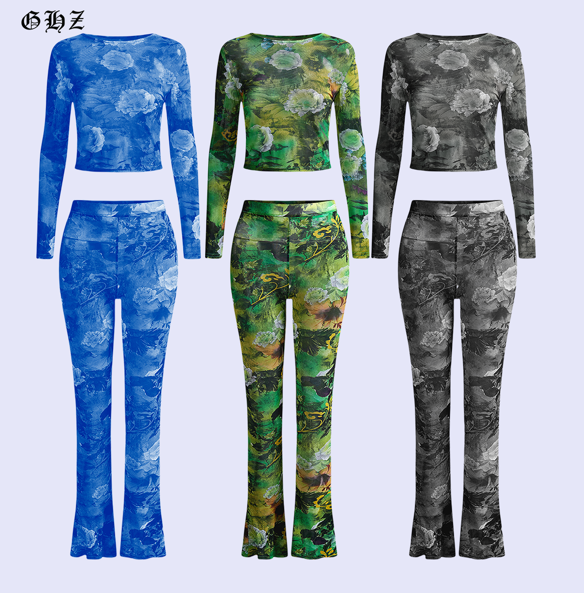 Y2K Designer Clothing 2024 Luxury 2-Piece Set for Women Custom Print Lace Loungewear with Short Tops and Flare Pants