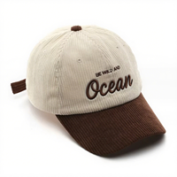 Casquette de baseball sportive en velours côtelé bicolore vintage personnalisable avec broderie de lettres tendance et design feuille sur visière incurvée