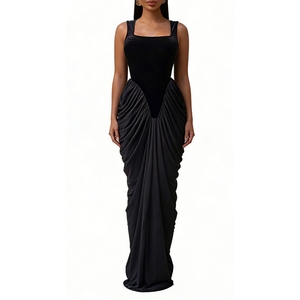 ชุดเดรสแม็กซี่ผ้ากำมะหยี่สำหรับผู้หญิง - ชุดเดรสคอเหลี่ยมแขนกุดสำหรับงานทางการแฟชั่น - Product Image 3