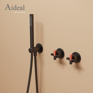 Robinet <span class=keywords><strong>de</strong></span> baignoire mural noir mat à commande croisée dissimulée, design premium unique, <span class=keywords><strong>2</strong></span> fonctions, avec douchette à main - Product Image 5