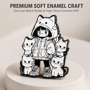Spilla Personalizzata in Metallo Verniciato Bianco, Stile Manga Comic Streetwear, con Personaggio Kitty, per Merch Otaku, <span class=keywords><strong>Ita</strong></span> Bag e Giacca di Jeans - Product Image 2