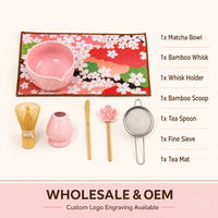 Ensemble de thé matcha à la fleur de cerisier de style japonais, bol en céramique, bec verseur, fouet chasen, support, boîte cadeau portable de qualité supérieure