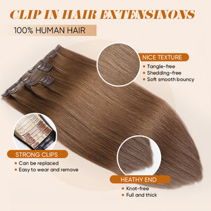 Extensions de cheveux invisibles à clipser en gros, non traitées, cuticules alignées, 100% cheveux humains naturels, extensions ondulées à clipser pour femmes - Product Image 4