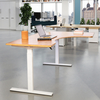 Bureau rectangulaire Table de bureau longue écologique Table debout en bambou Cadre réglable électrique Bureau incurvé Des